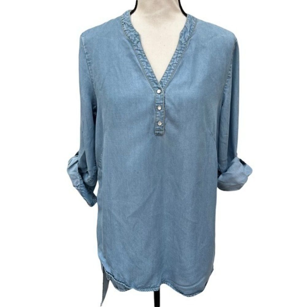 Soft Surroundings blue roll sleeve blouse tunic size XS